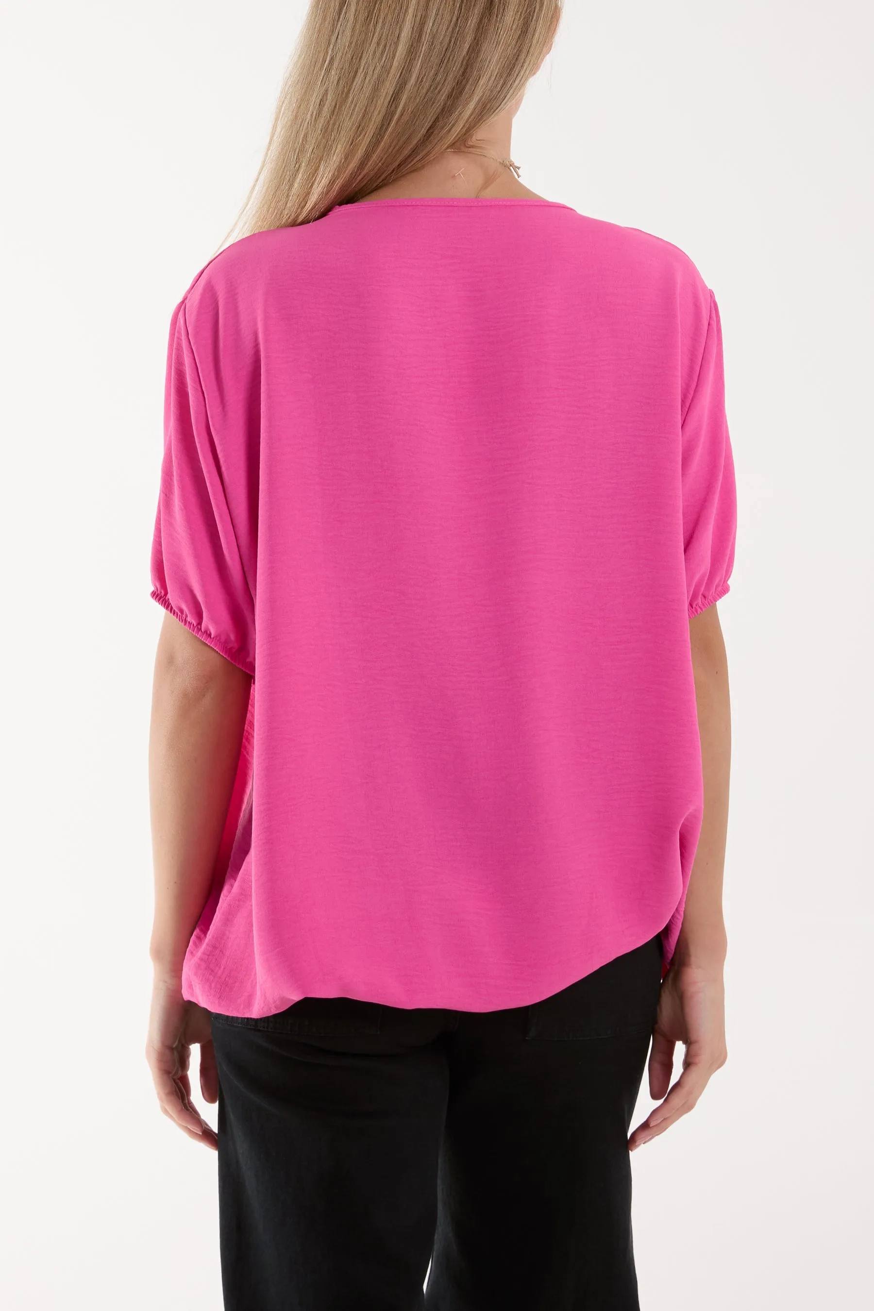 Necklace V-neck Bubble Hem Top
