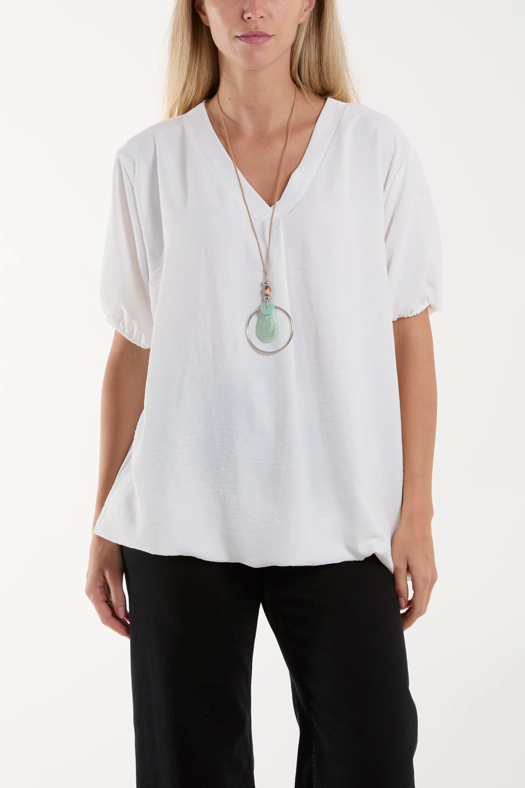 Necklace V-neck Bubble Hem Top