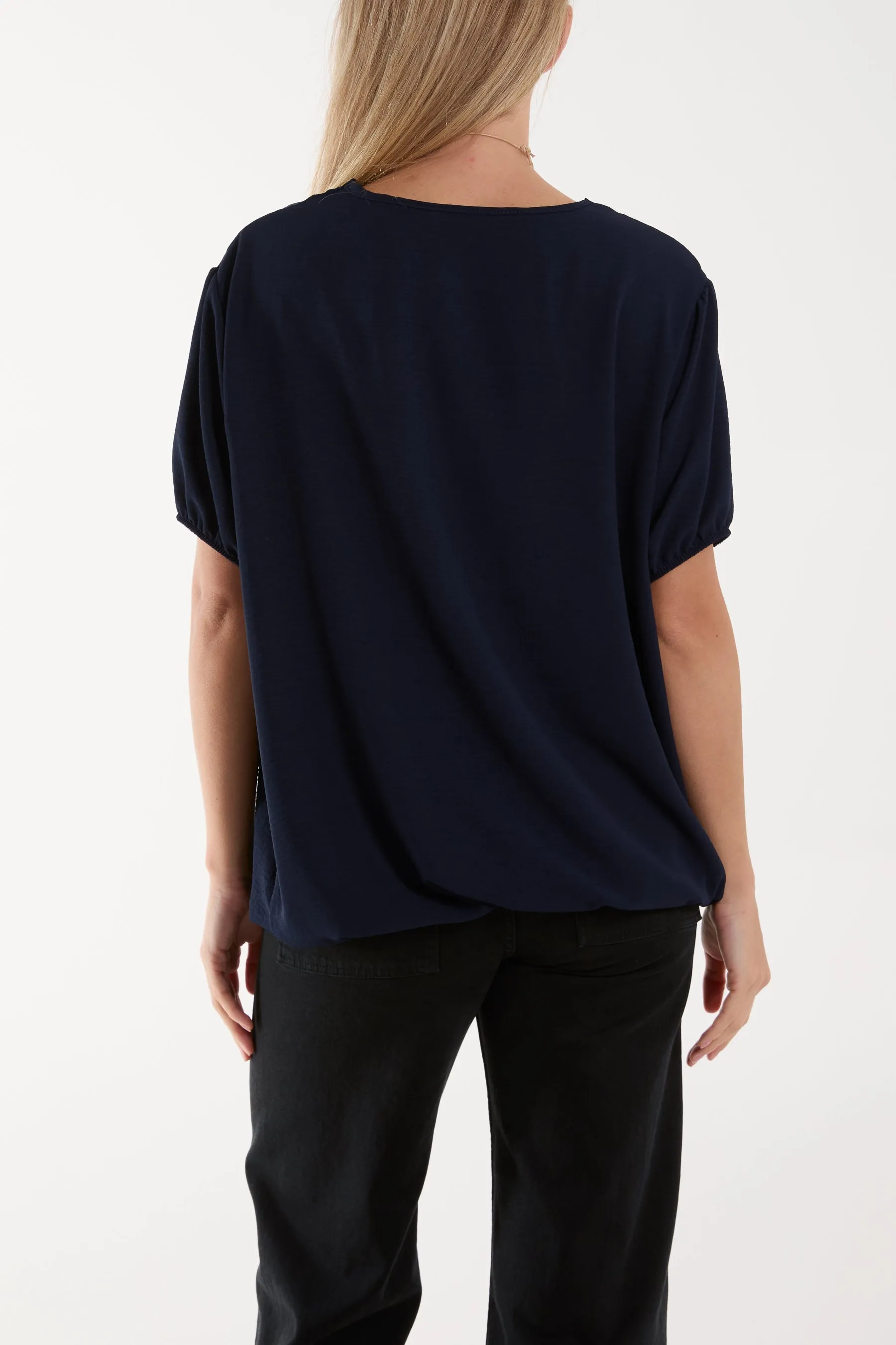 Necklace V-neck Bubble Hem Top