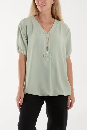 Necklace V-neck Bubble Hem Top