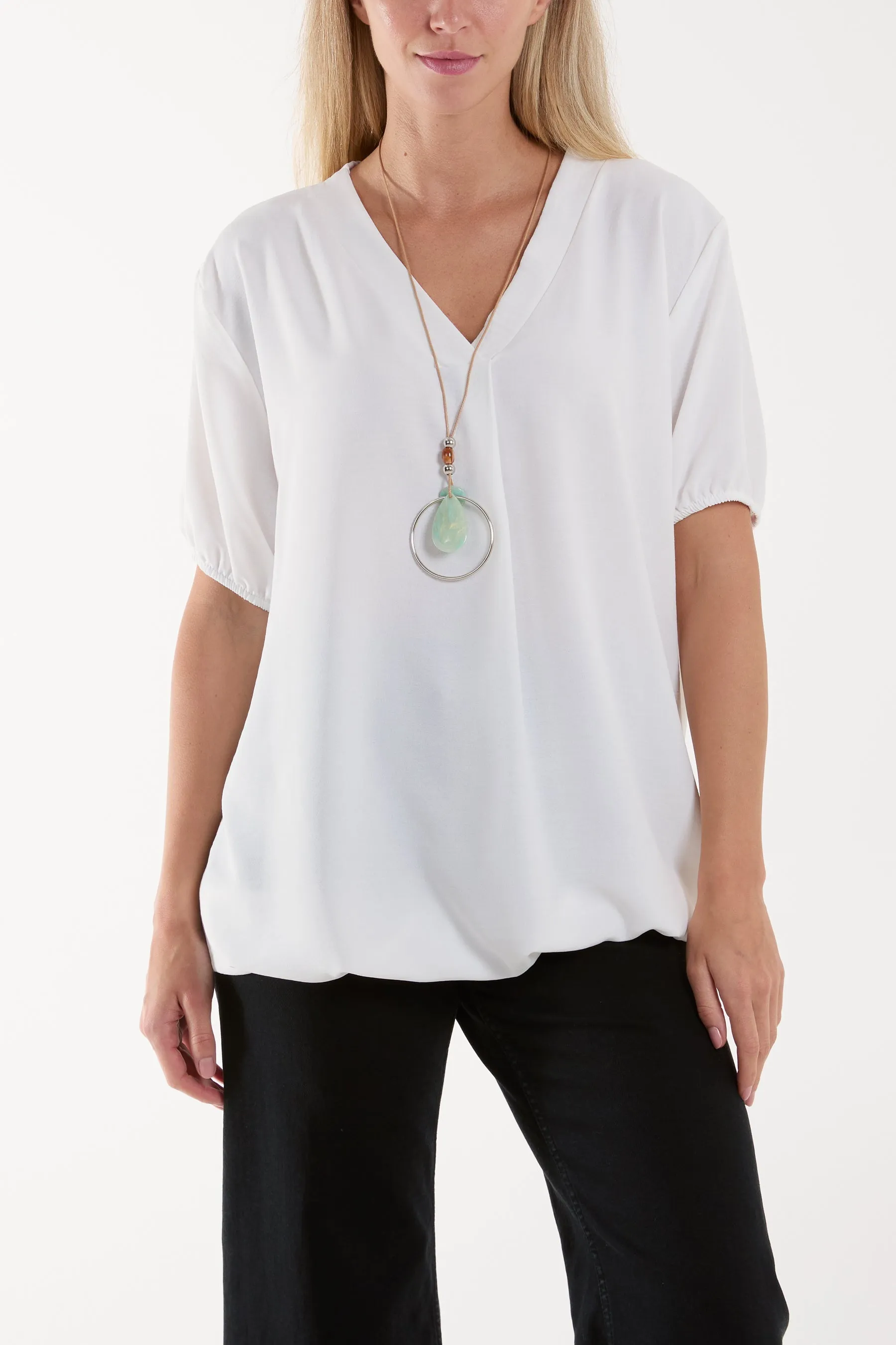 Necklace V-neck Bubble Hem Top