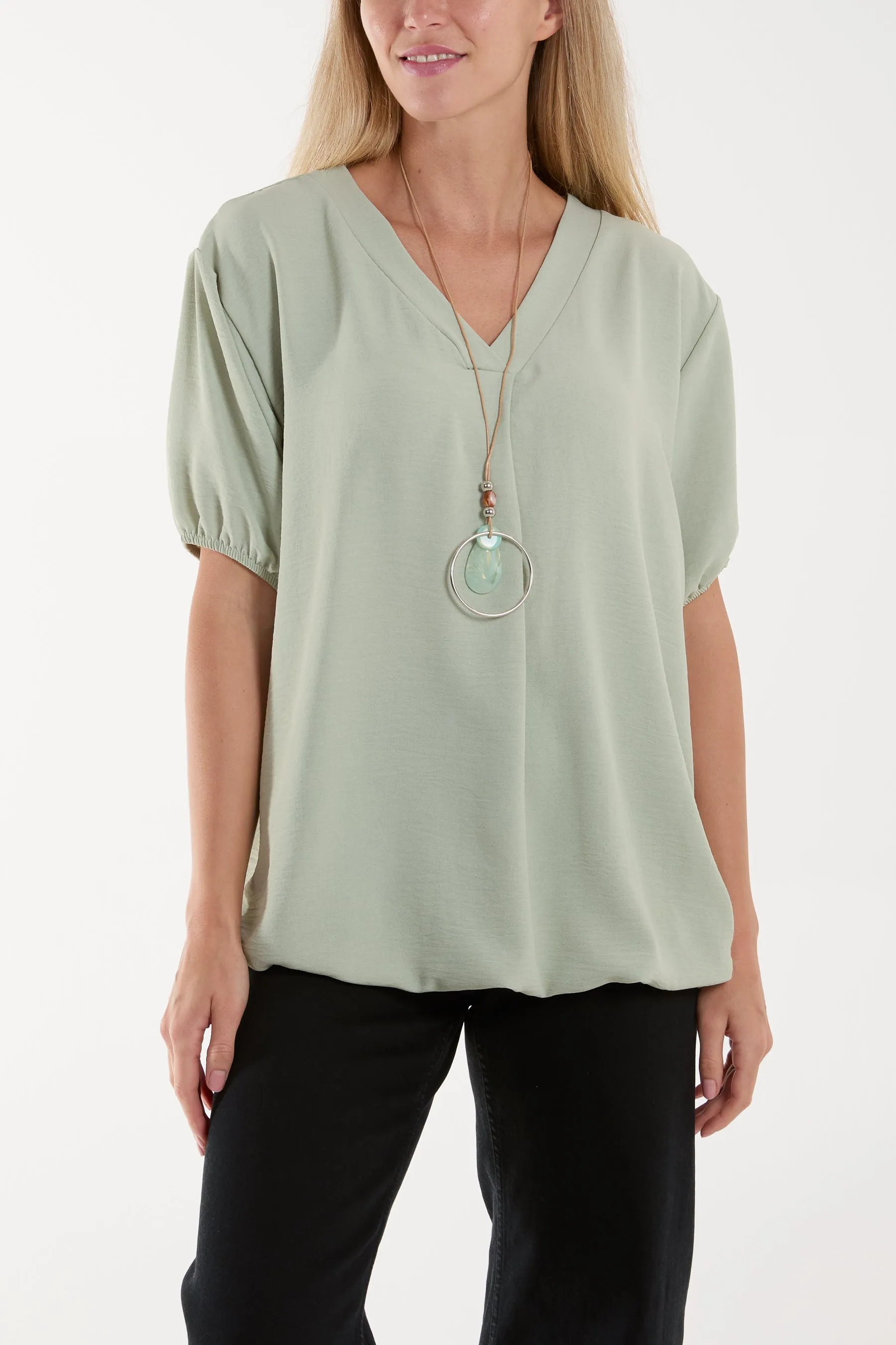 Necklace V-neck Bubble Hem Top