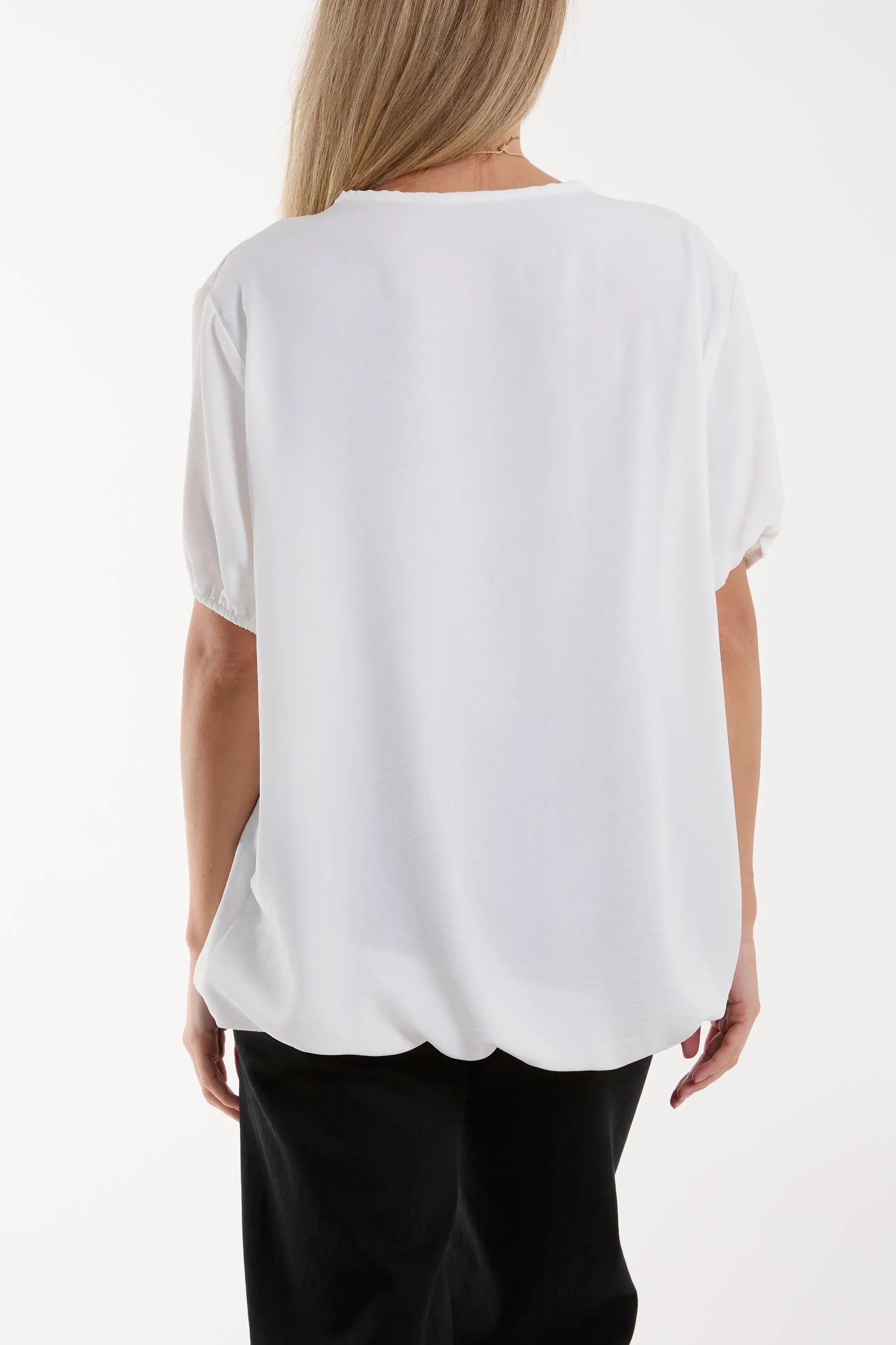 Necklace V-neck Bubble Hem Top