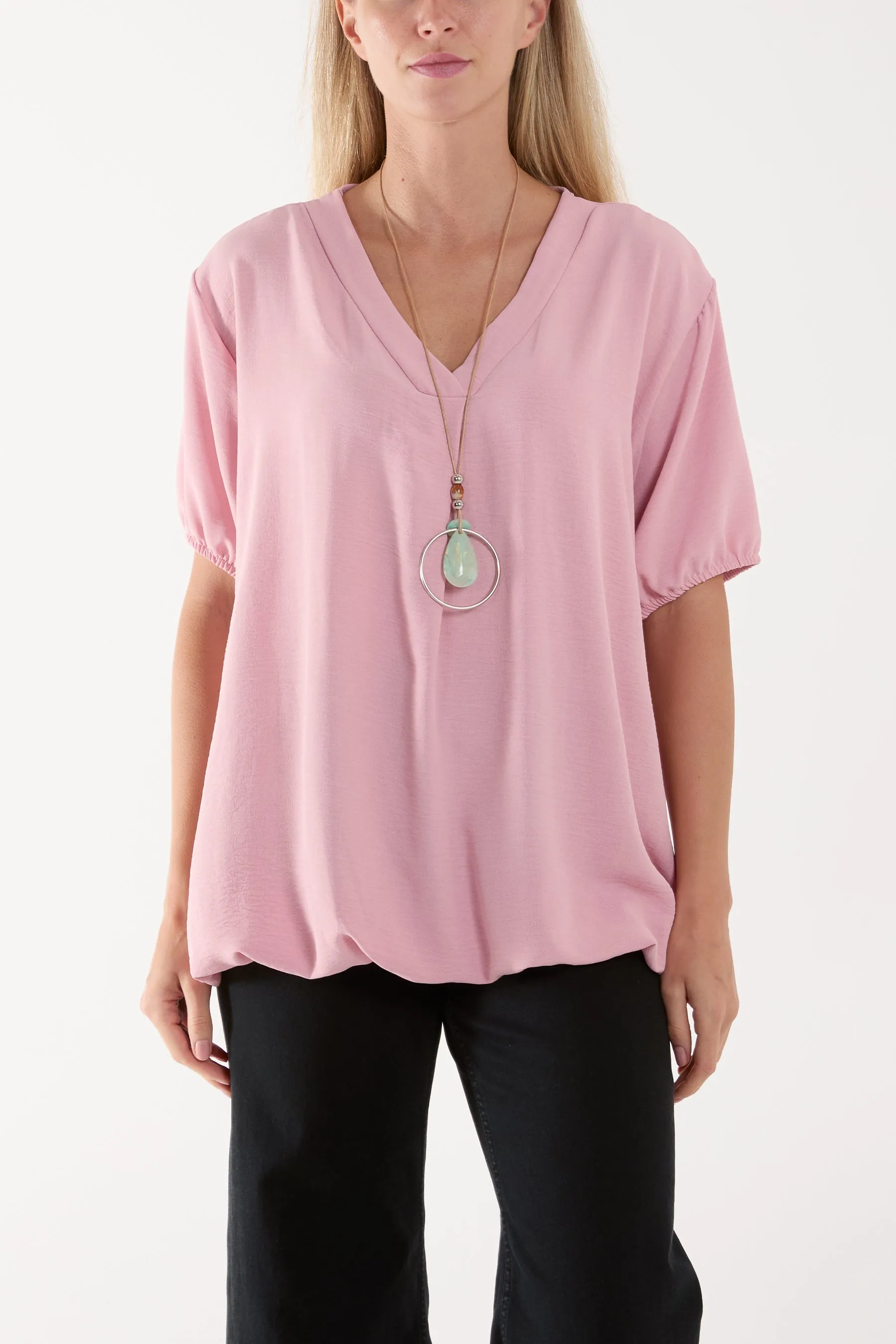 Necklace V-neck Bubble Hem Top