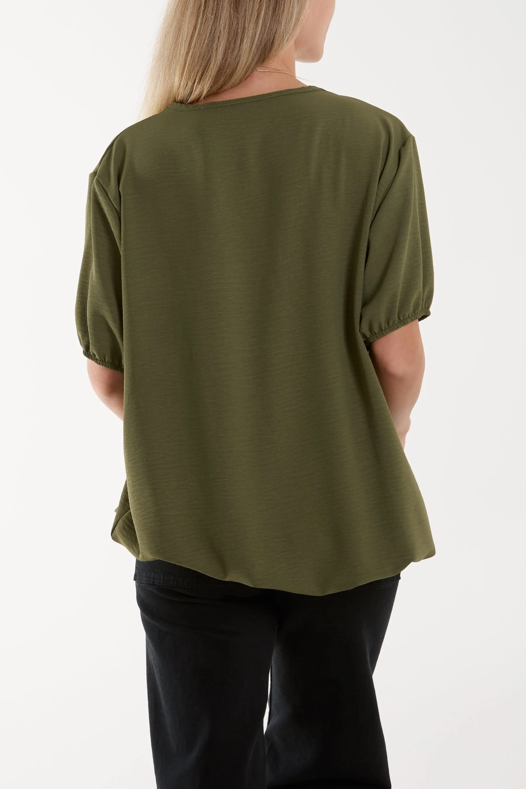 Necklace V-neck Bubble Hem Top