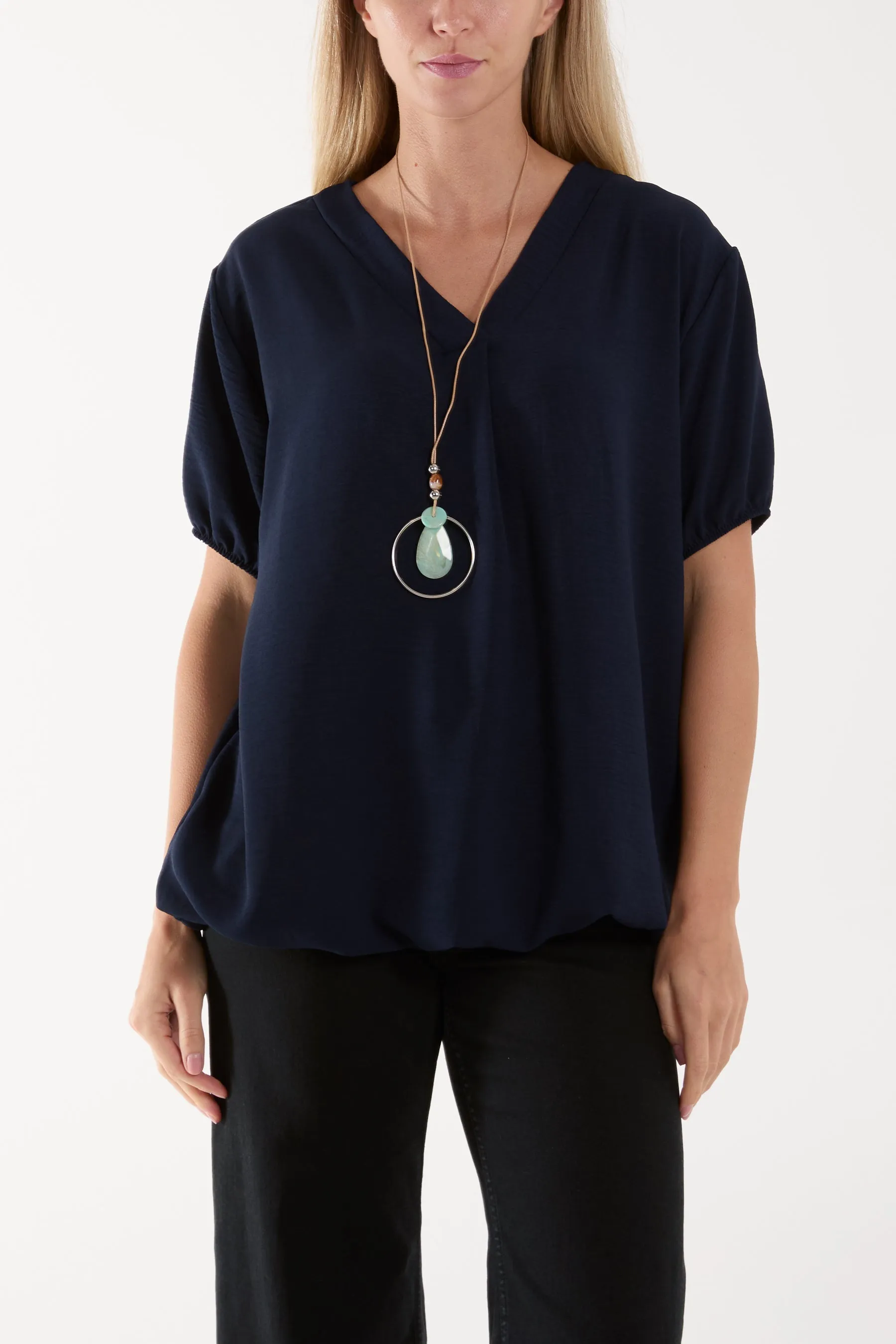 Necklace V-neck Bubble Hem Top