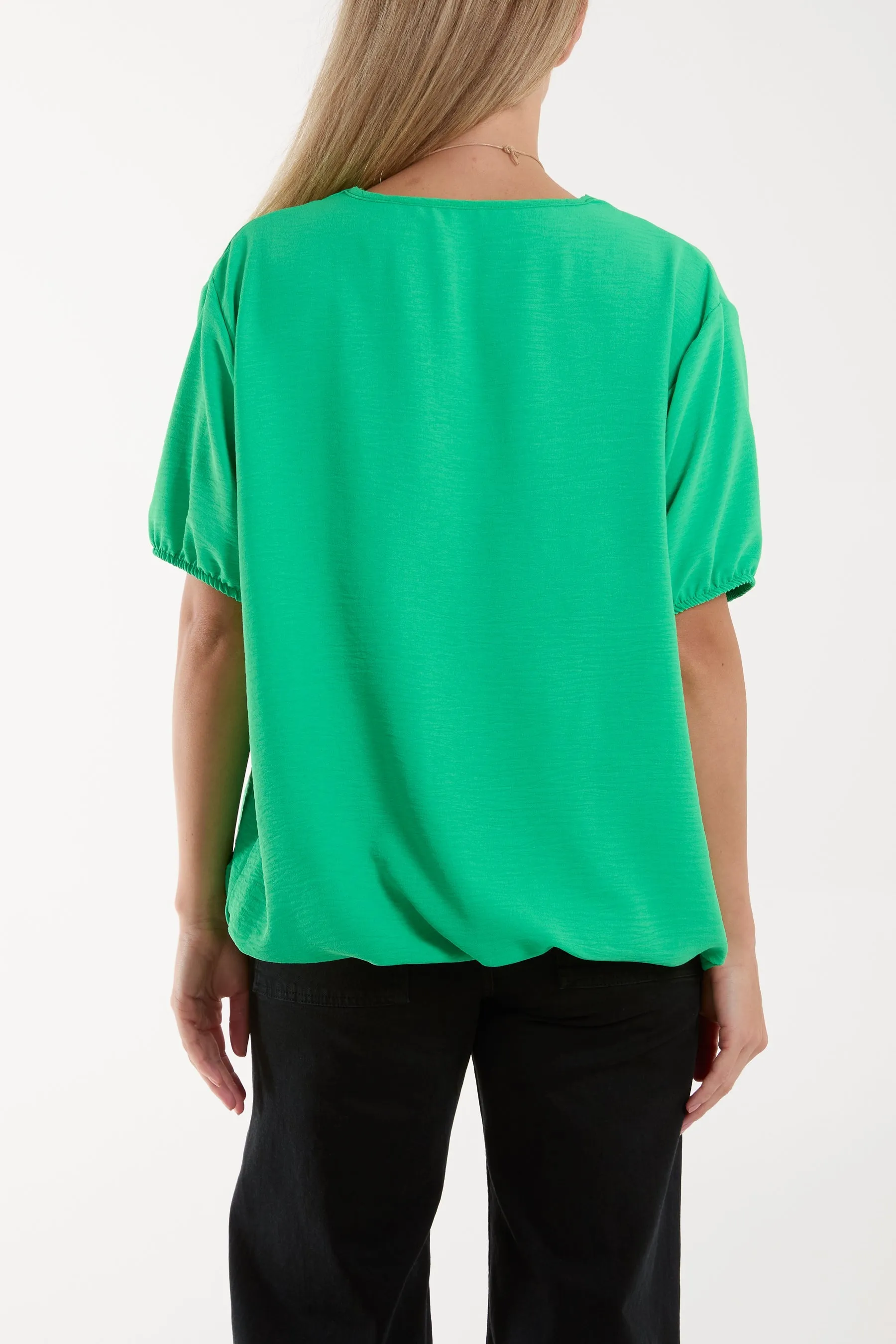 Necklace V-neck Bubble Hem Top