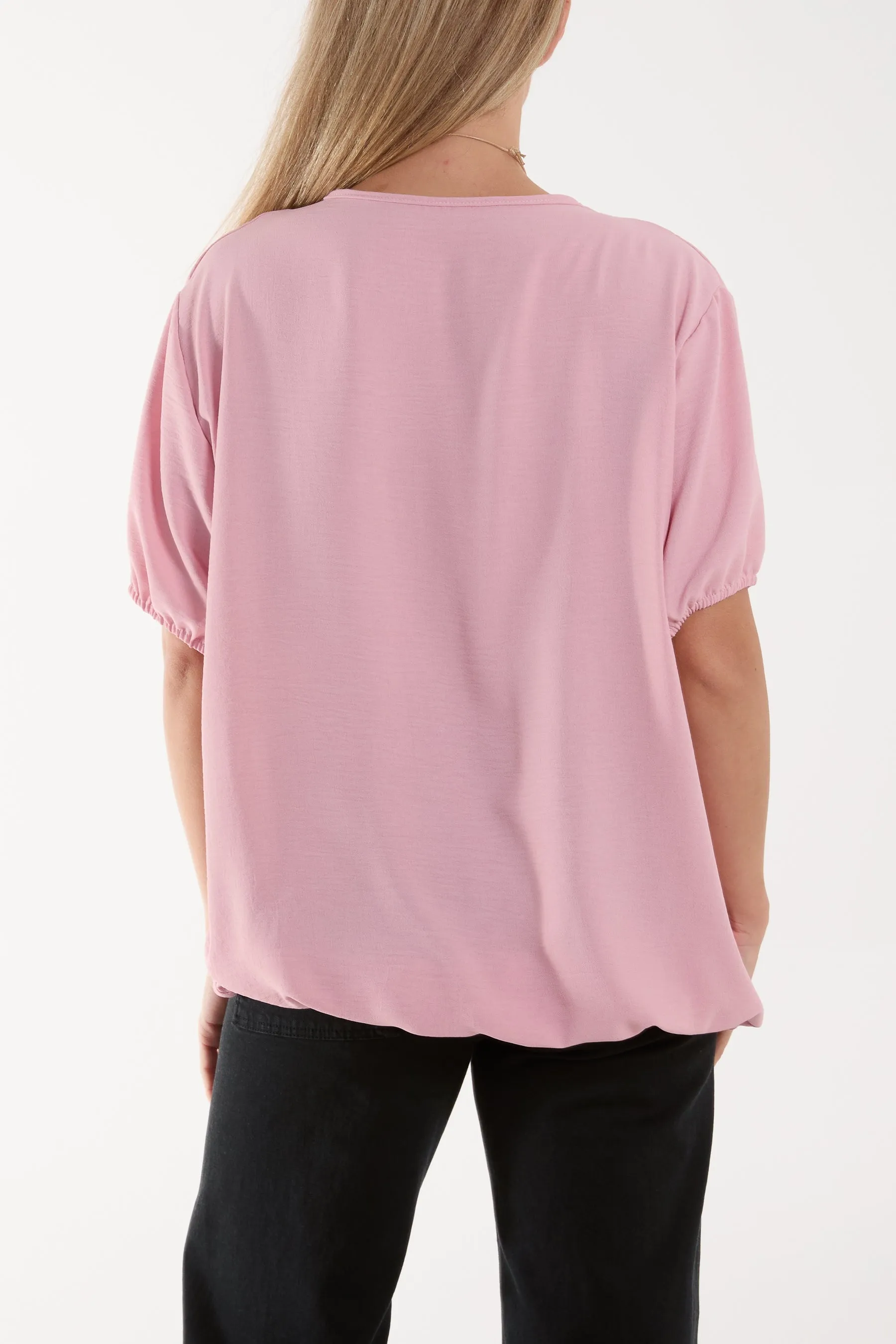 Necklace V-neck Bubble Hem Top