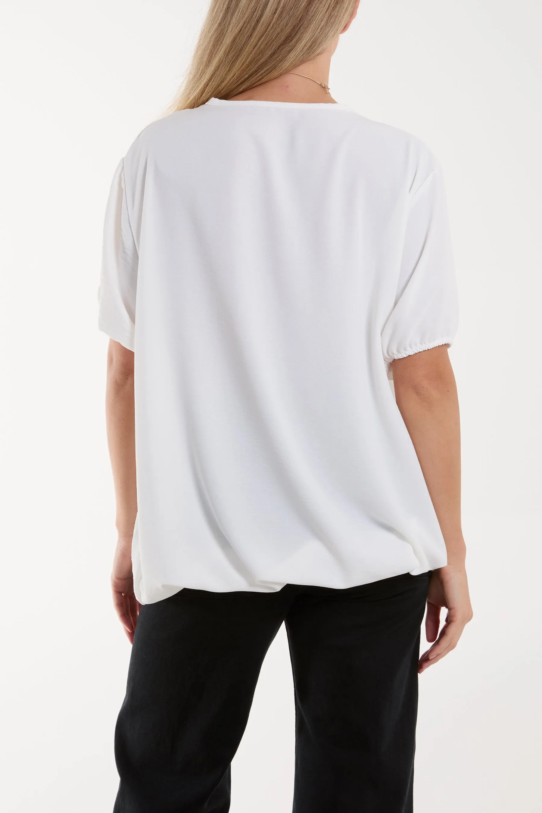 Necklace V-neck Bubble Hem Top