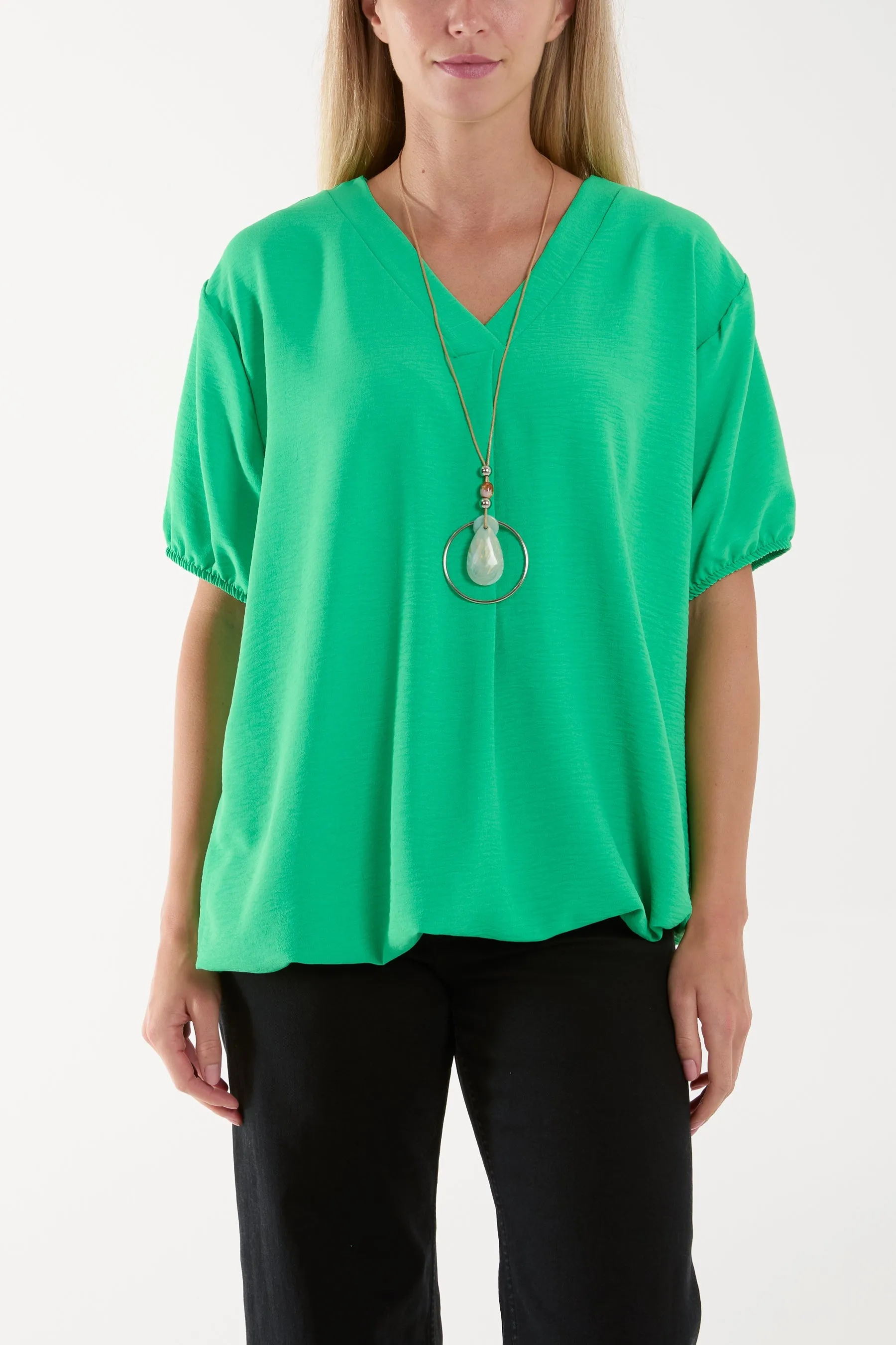 Necklace V-neck Bubble Hem Top