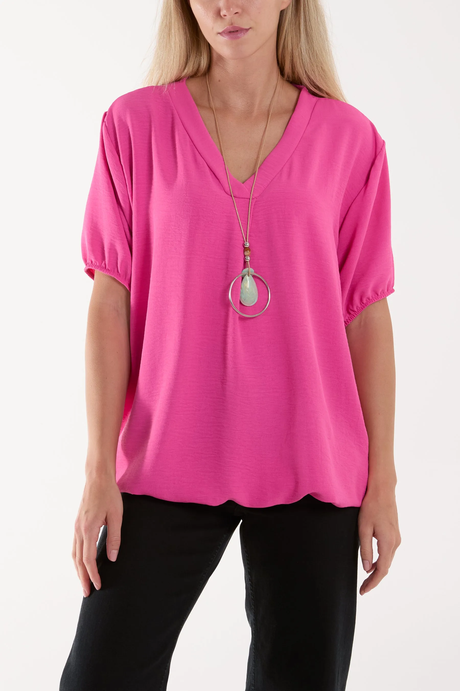 Necklace V-neck Bubble Hem Top