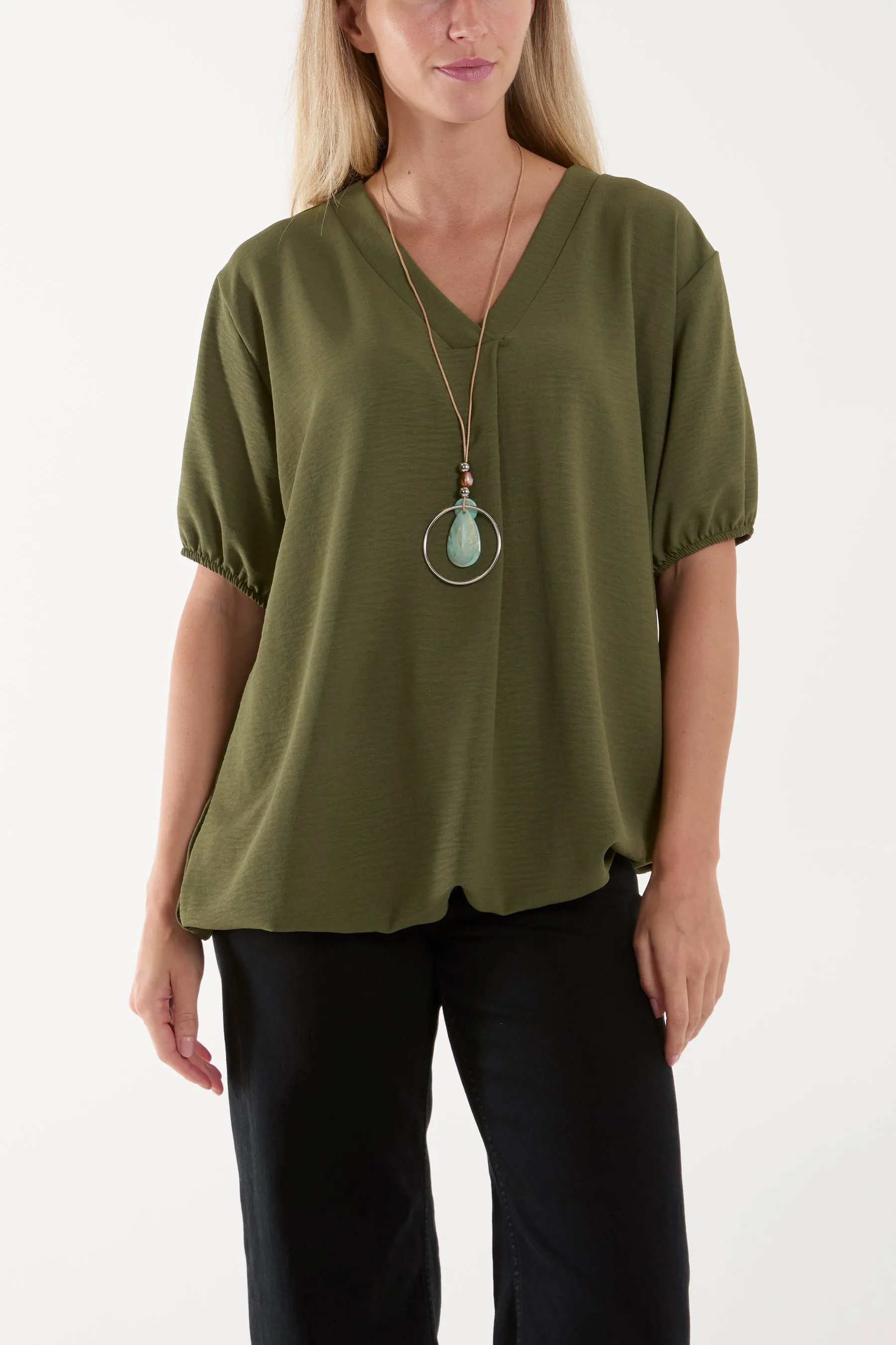 Necklace V-neck Bubble Hem Top