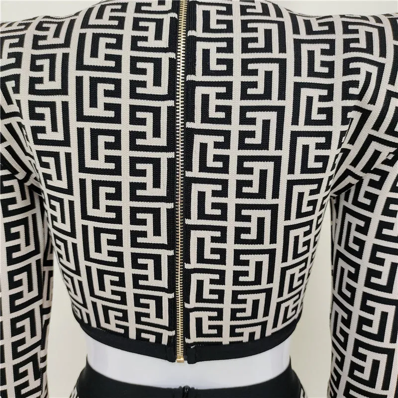 New Design Turtleneck Pattern Body con Two Piece Short Sets Women Dress