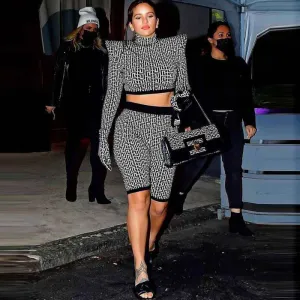 New Design Turtleneck Pattern Body con Two Piece Short Sets Women Dress