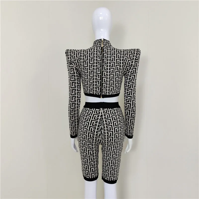 New Design Turtleneck Pattern Body con Two Piece Short Sets Women Dress