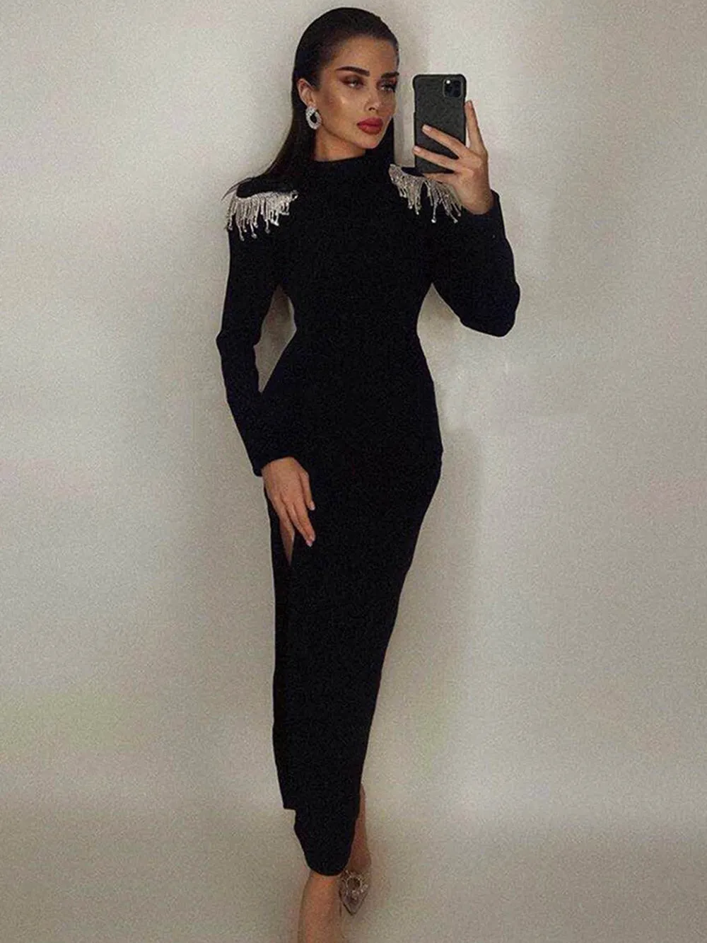 New Diamond Tassel Bandage Long Dress