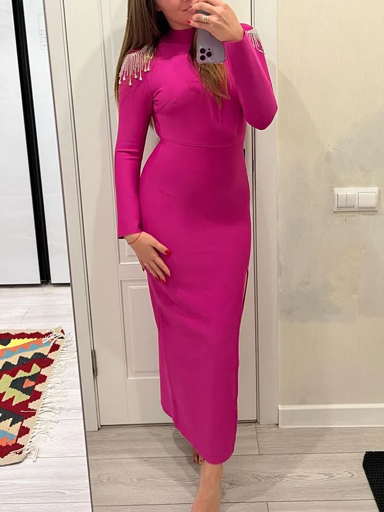 New Diamond Tassel Bandage Long Dress