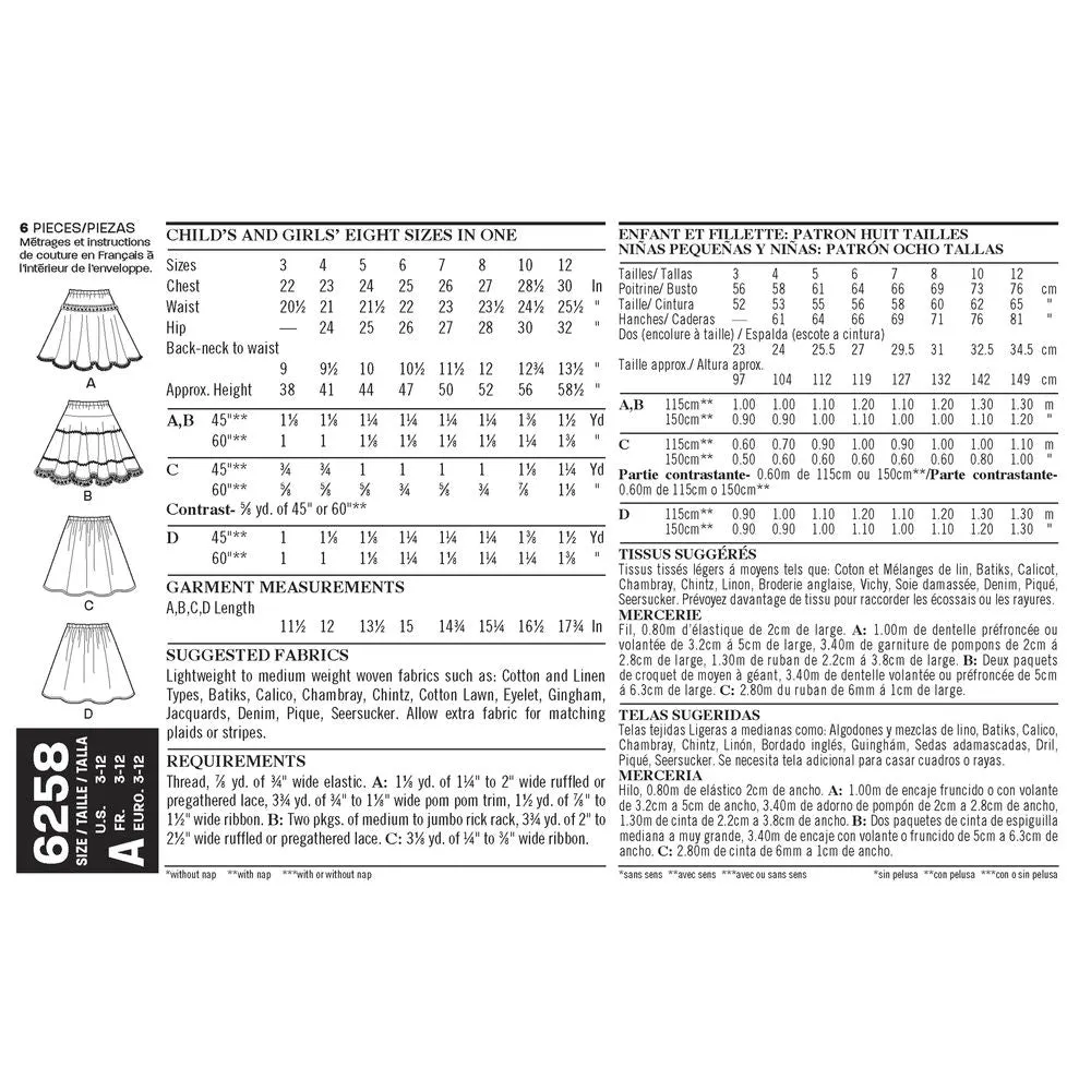 Newlook Pattern 6258 Child's and Girls' Circle Skirts