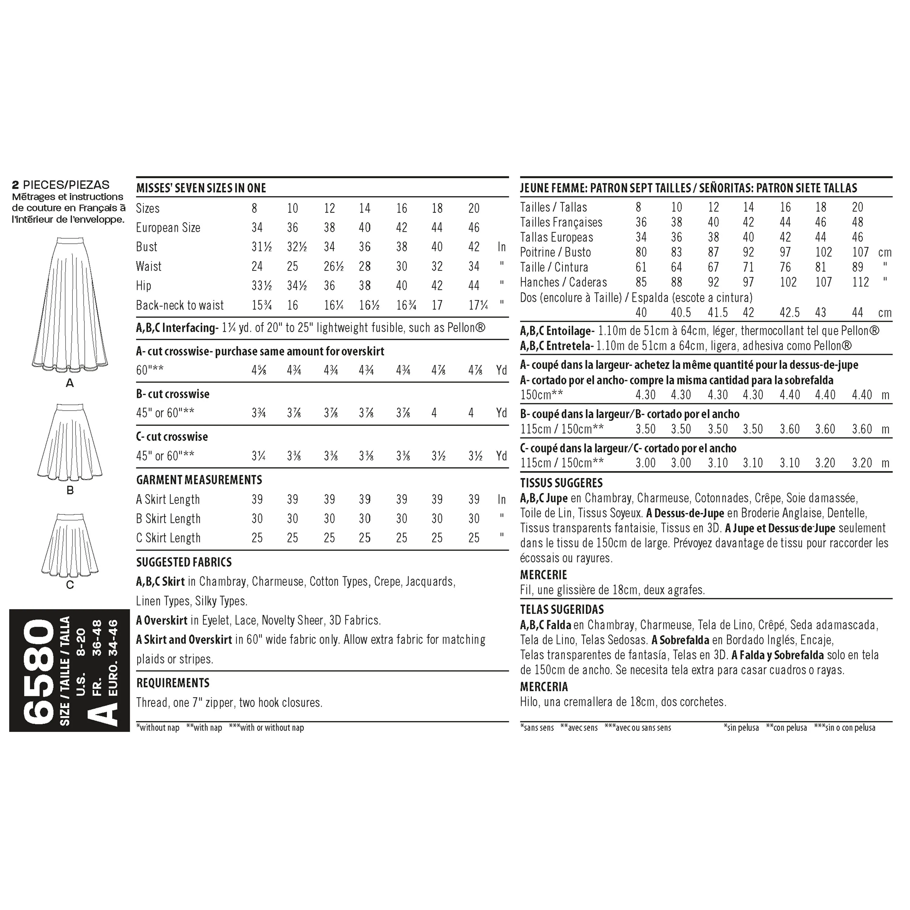 Newlook Pattern 6580 Misses' Circle Skirt