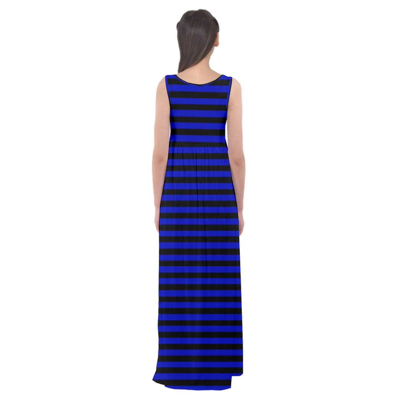 non-binary blue stripes Empire Waist Maxi Underdress
