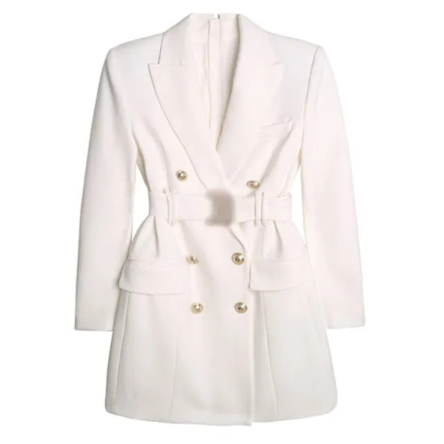 Notched Long Sleeve Gathered Waist Korean Slim Dresses For Women
