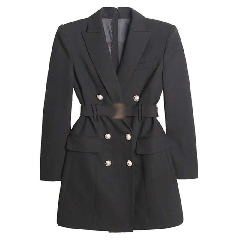 Notched Long Sleeve Gathered Waist Korean Slim Dresses For Women