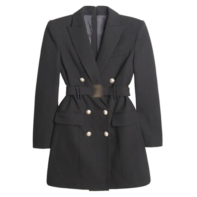 Notched Long Sleeve Gathered Waist Korean Slim Dresses For Women