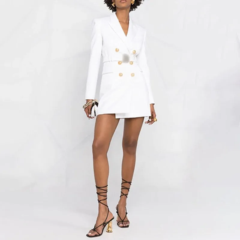 Notched Long Sleeve Gathered Waist Korean Slim Dresses For Women