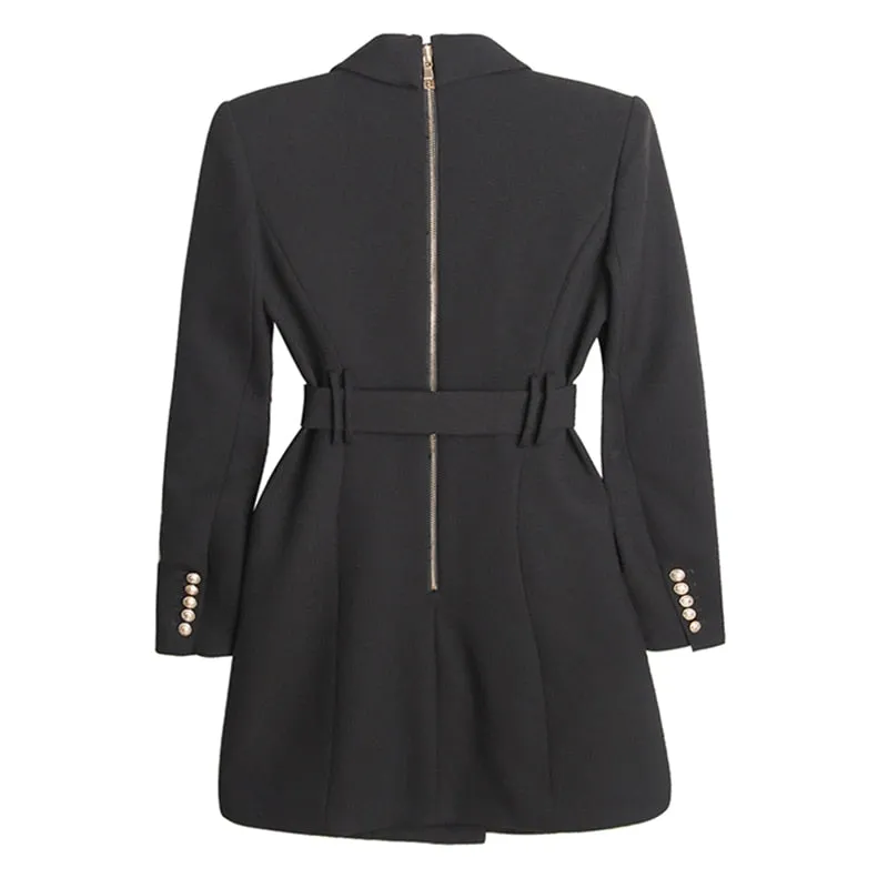 Notched Long Sleeve Gathered Waist Korean Slim Dresses For Women
