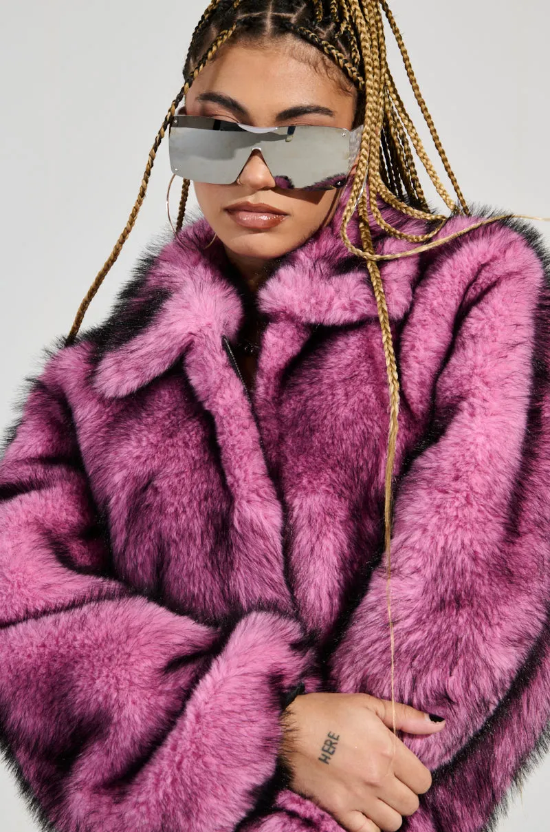 NOW YOU SEE ME FAUX FUR BOMBER IN PINK