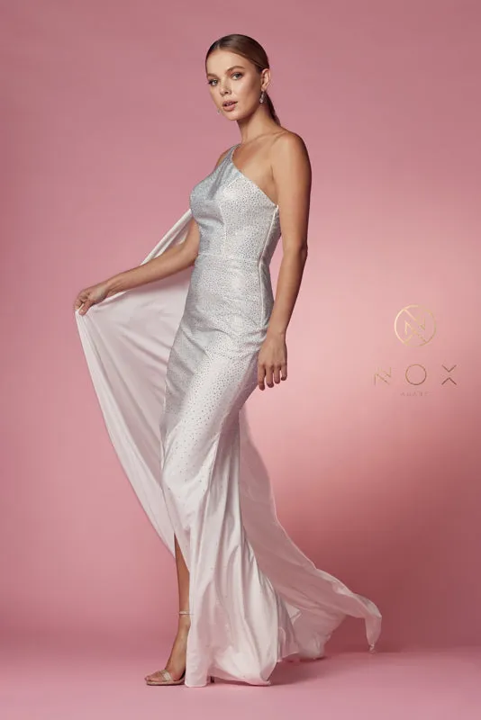 NOX ANABEL E1039W Beaded One Shoulder Bridal Gown