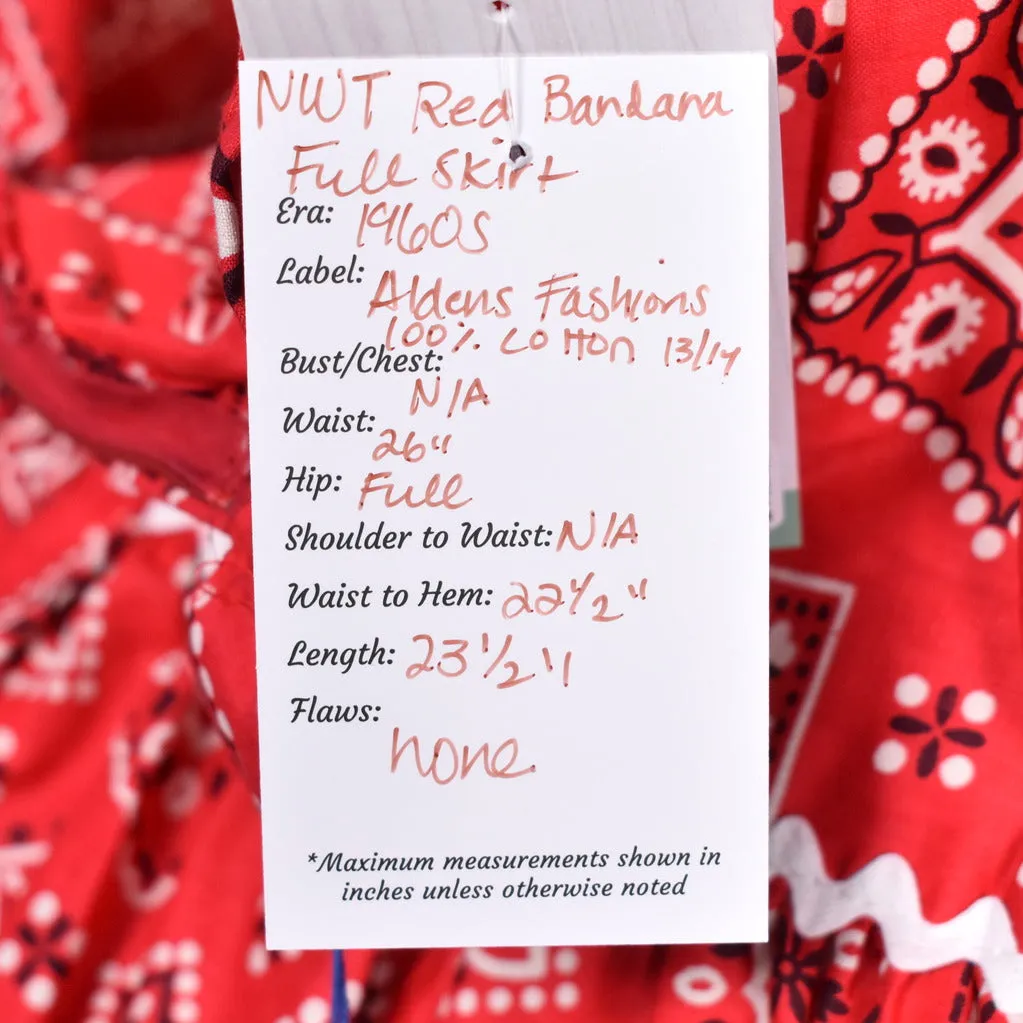 NWT 1960s Red Bandana Full Skirt