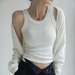 Obsidian Phoenix Ribbed Off-Shoulder Tank Top - Knitted with Chest Pad, Casual Sport Style in White or Black