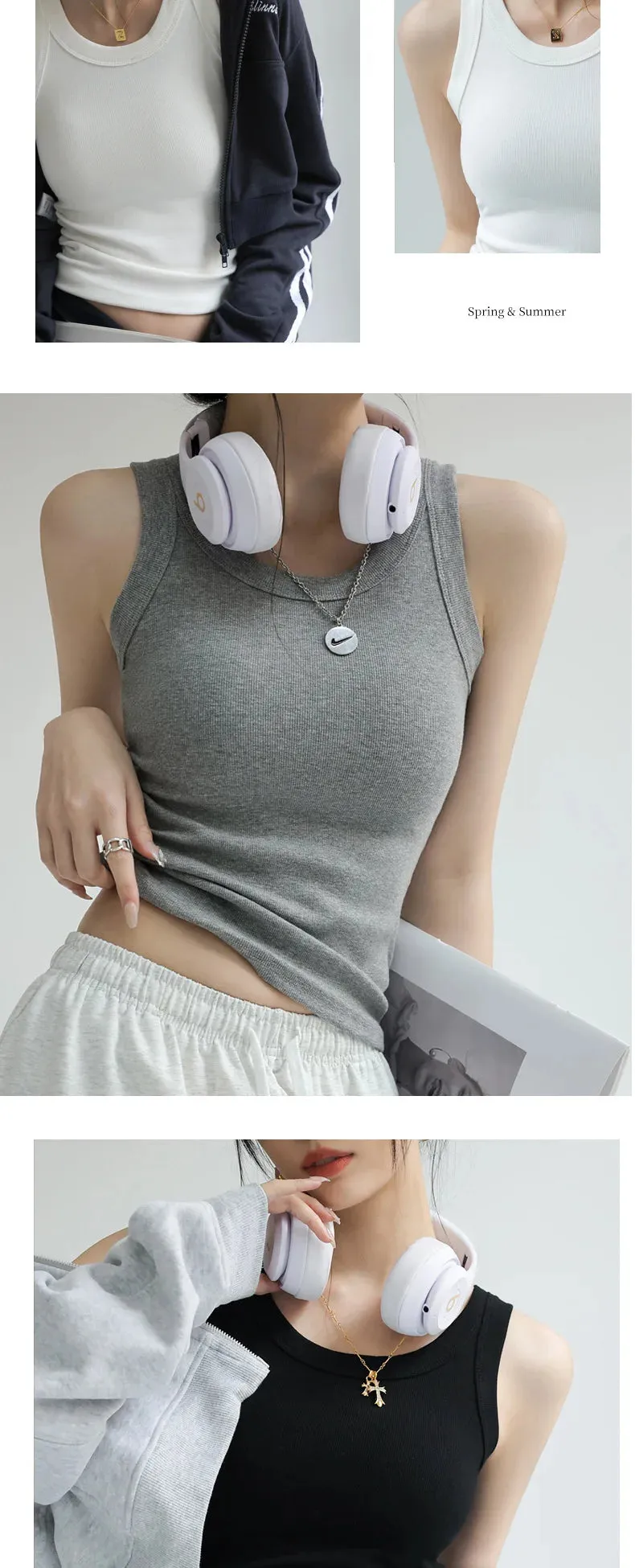 Obsidian Phoenix Ribbed Off-Shoulder Tank Top - Knitted with Chest Pad, Casual Sport Style in White or Black