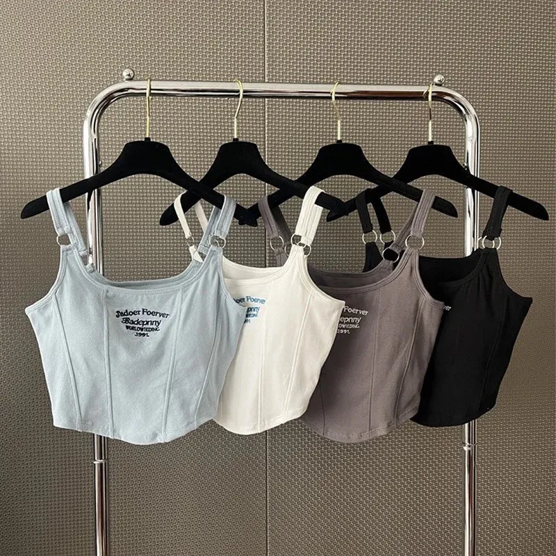 Obsidian Phoenix Striped Tank Top - Sexy Sleeveless Crop with Built-in Bra Pad, Solid Color Exposed Navel Style