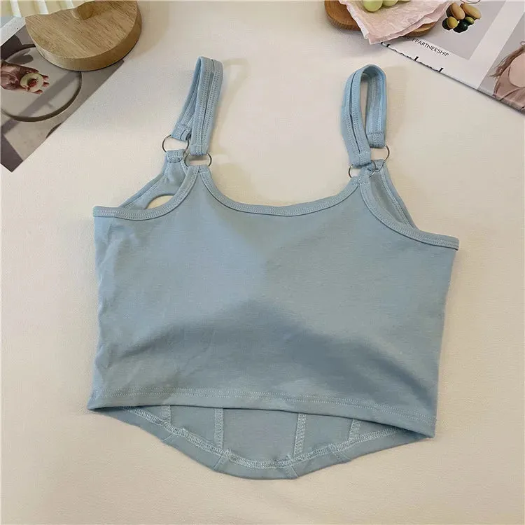 Obsidian Phoenix Striped Tank Top - Sexy Sleeveless Crop with Built-in Bra Pad, Solid Color Exposed Navel Style