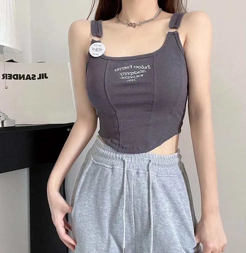 Obsidian Phoenix Striped Tank Top - Sexy Sleeveless Crop with Built-in Bra Pad, Solid Color Exposed Navel Style