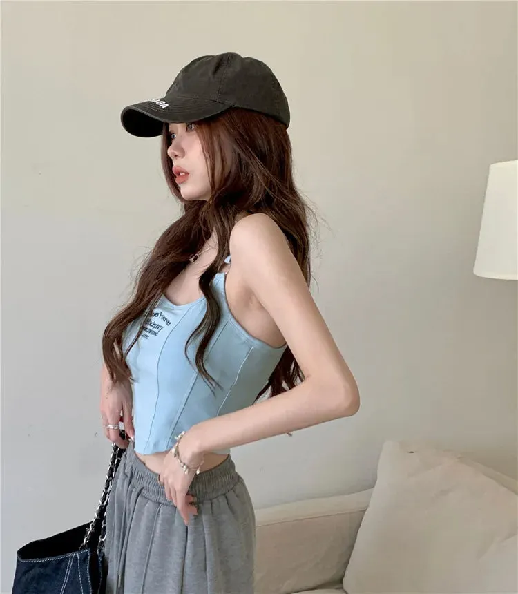 Obsidian Phoenix Striped Tank Top - Sexy Sleeveless Crop with Built-in Bra Pad, Solid Color Exposed Navel Style