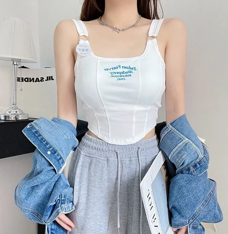 Obsidian Phoenix Striped Tank Top - Sexy Sleeveless Crop with Built-in Bra Pad, Solid Color Exposed Navel Style