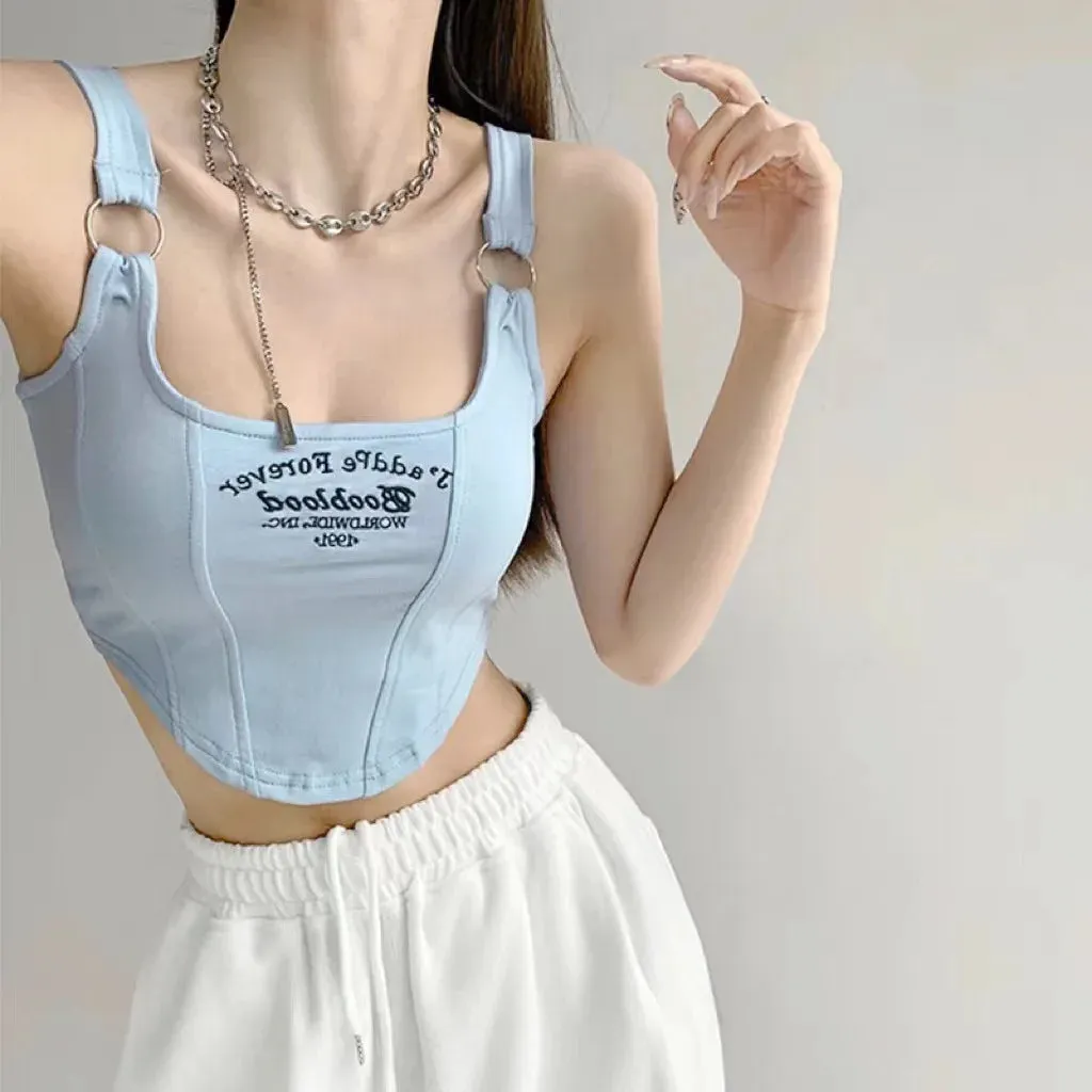 Obsidian Phoenix Striped Tank Top - Sexy Sleeveless Crop with Built-in Bra Pad, Solid Color Exposed Navel Style
