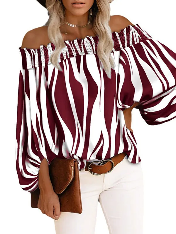Off Shoulder Striped Long Sleeve Blouse