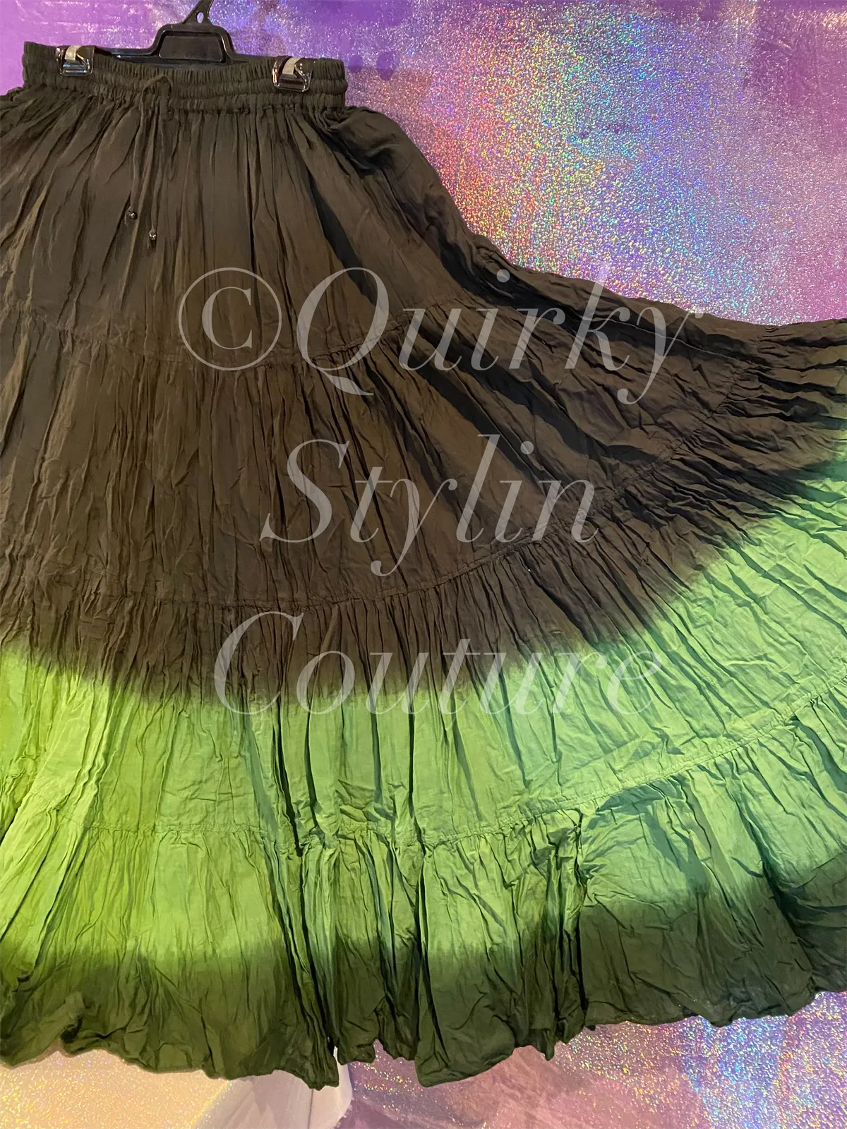Ombre Green Black Renaissance steampunk gothic cotton boho Maxi Long Skirt -Size 10-22 - Plus size