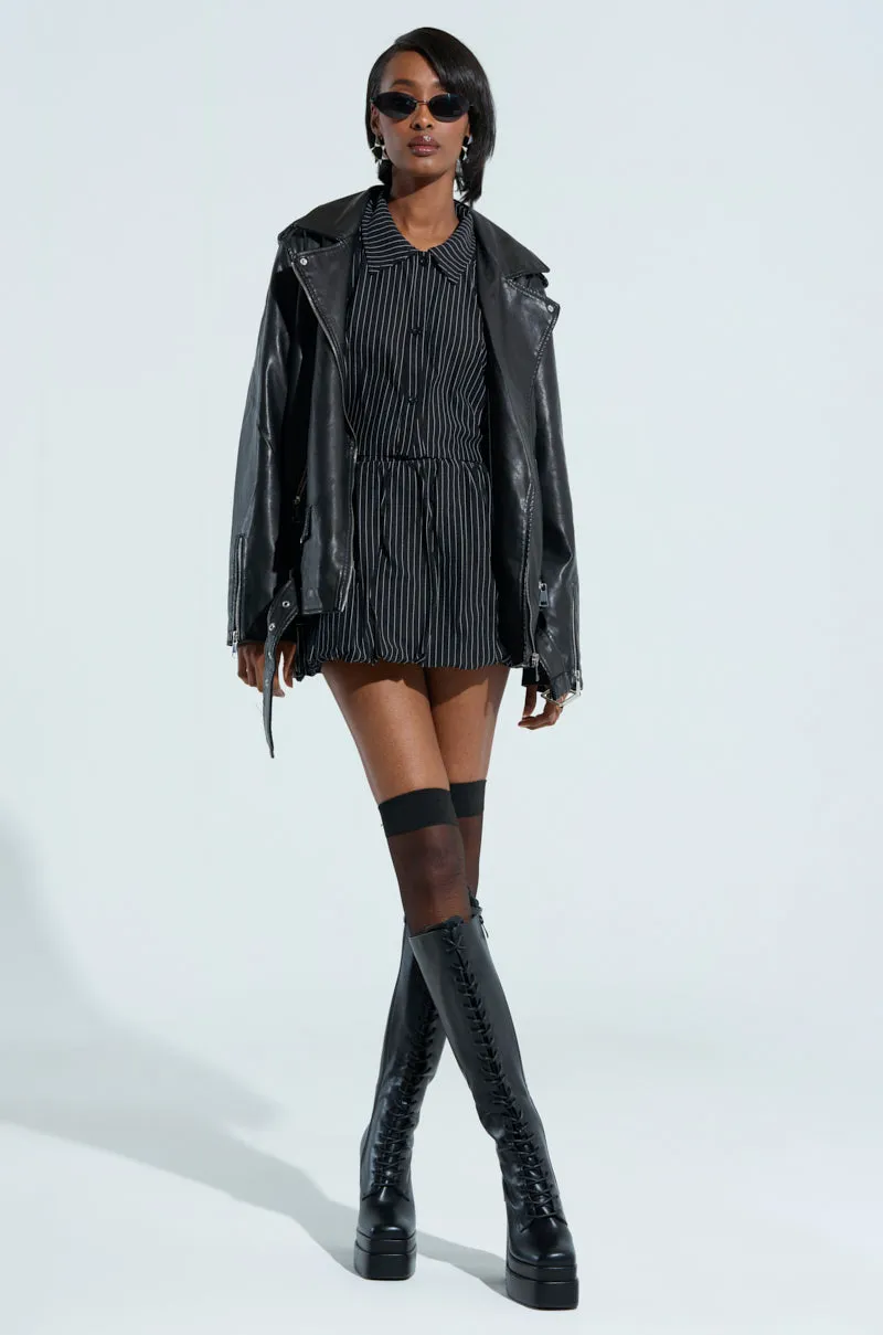 ON THE GO FUR TRIM MOTO IN BLACK