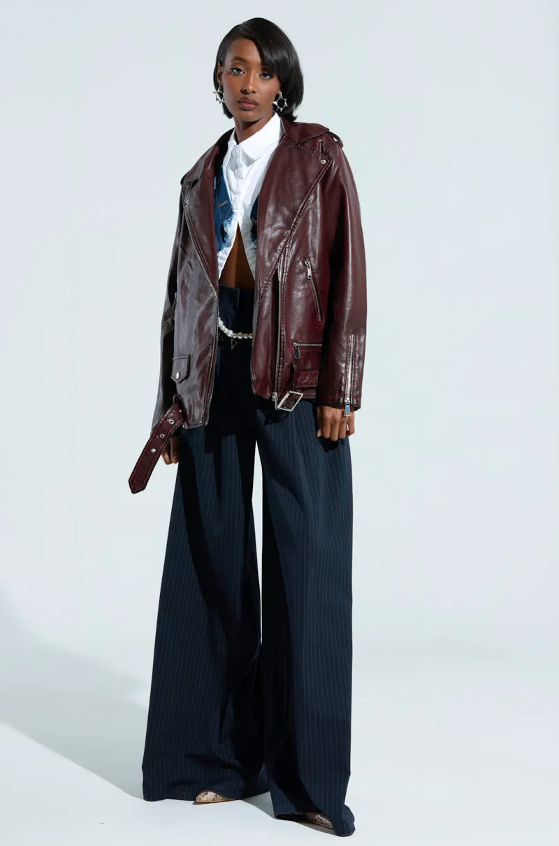 ON THE GO FUR TRIM MOTO IN BURGUNDY