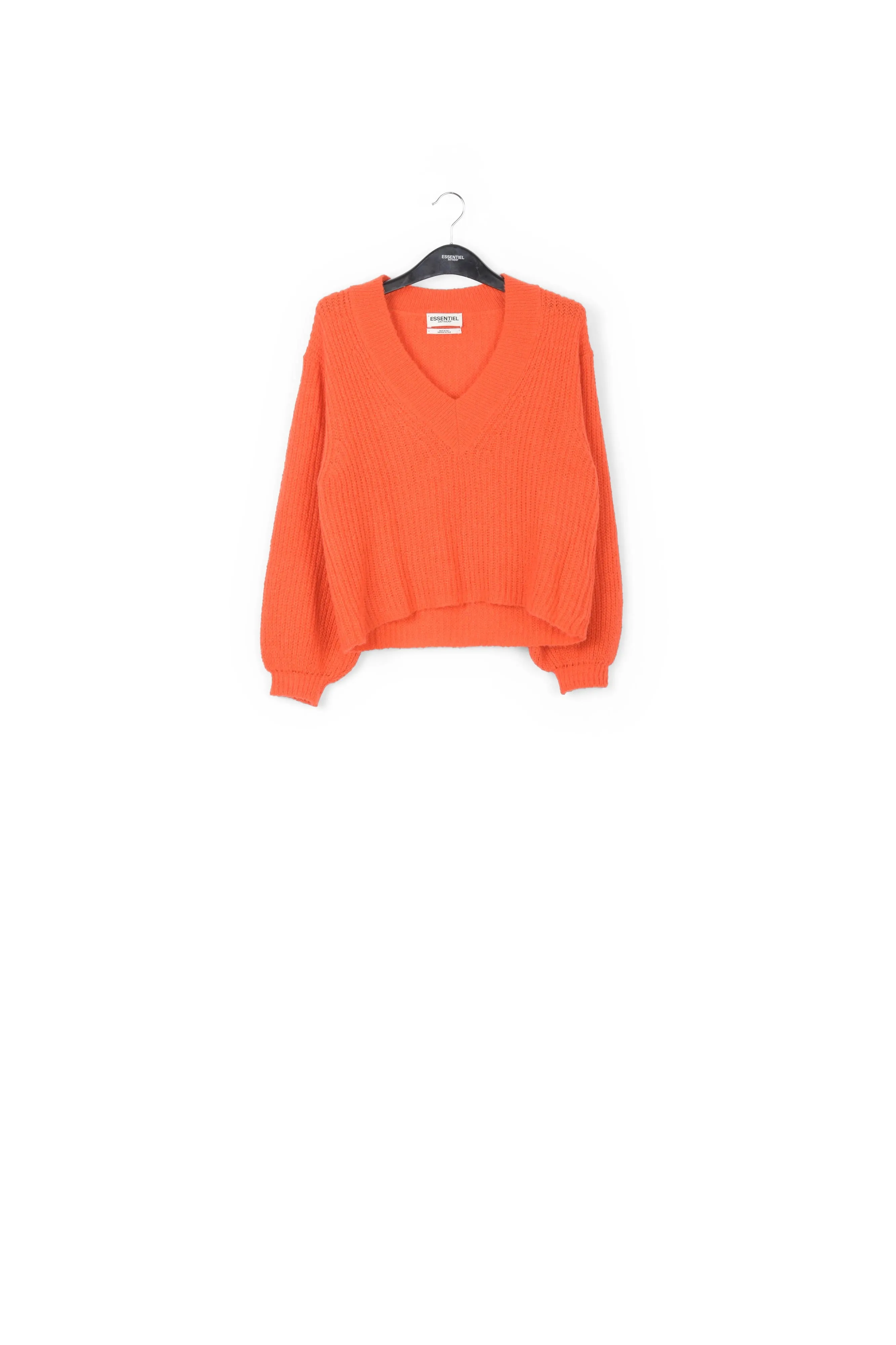 Orange ribbed-knit V-neck sweater
