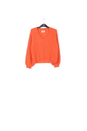 Orange ribbed-knit V-neck sweater