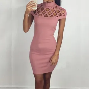 Party Night Turtle Neck Club Dress Hollow Out Mesh Slim Dresses Skinny Cut Off Black Mini Bodycon Brand