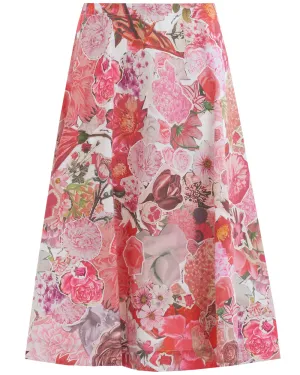 Pink Clematis Circle Midi Skirt