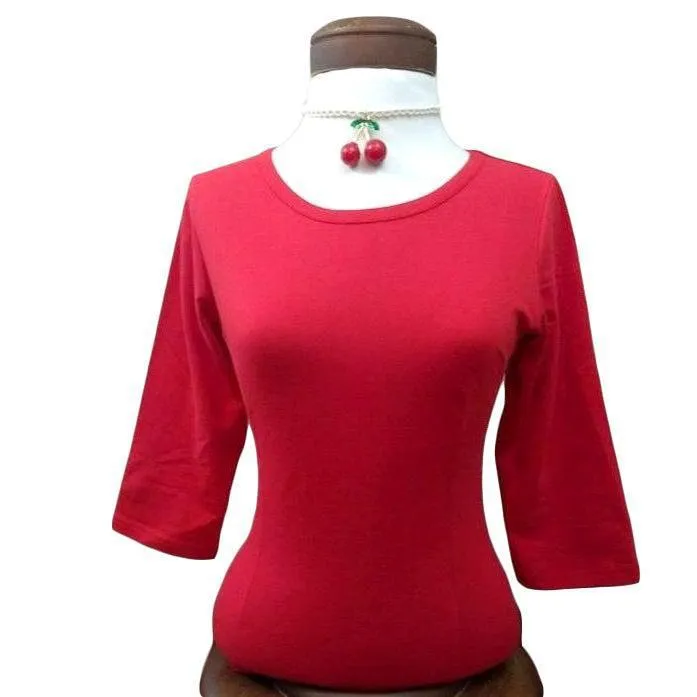 Pinup Pullover Top in Solid Red