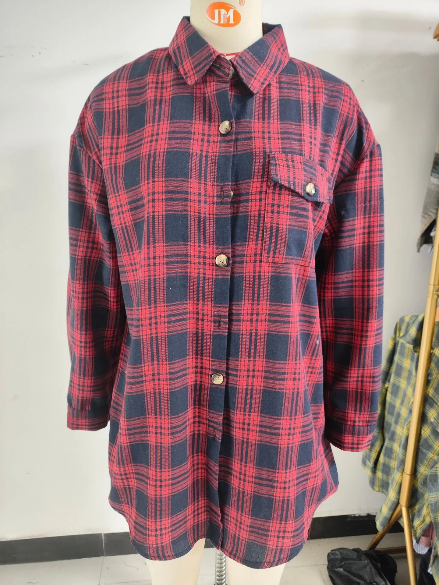 Plaid Shirt Brushed Long Sleeve Shirts Wholesale Womens Clothing N3824072900055